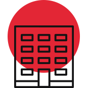red circle clipart image of multi-story building
