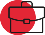 Red circle clipart image of briefcase that represents Western Canada’s prefab buildings construction company