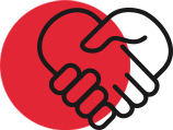 Red circle clipart image of two hands shaking that represents MakLoc Construction’s reliability