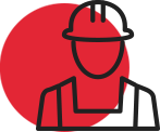 Red circle clipart image of construction worker that represents MakLoc Construction’s commitment to safety